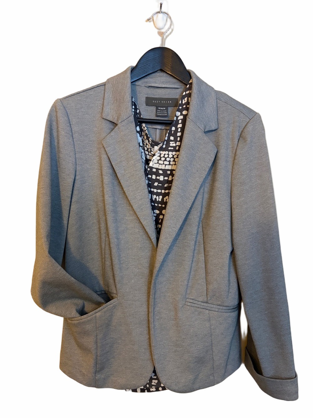 Suzy Shier Gray Open-Front Soft Blazer